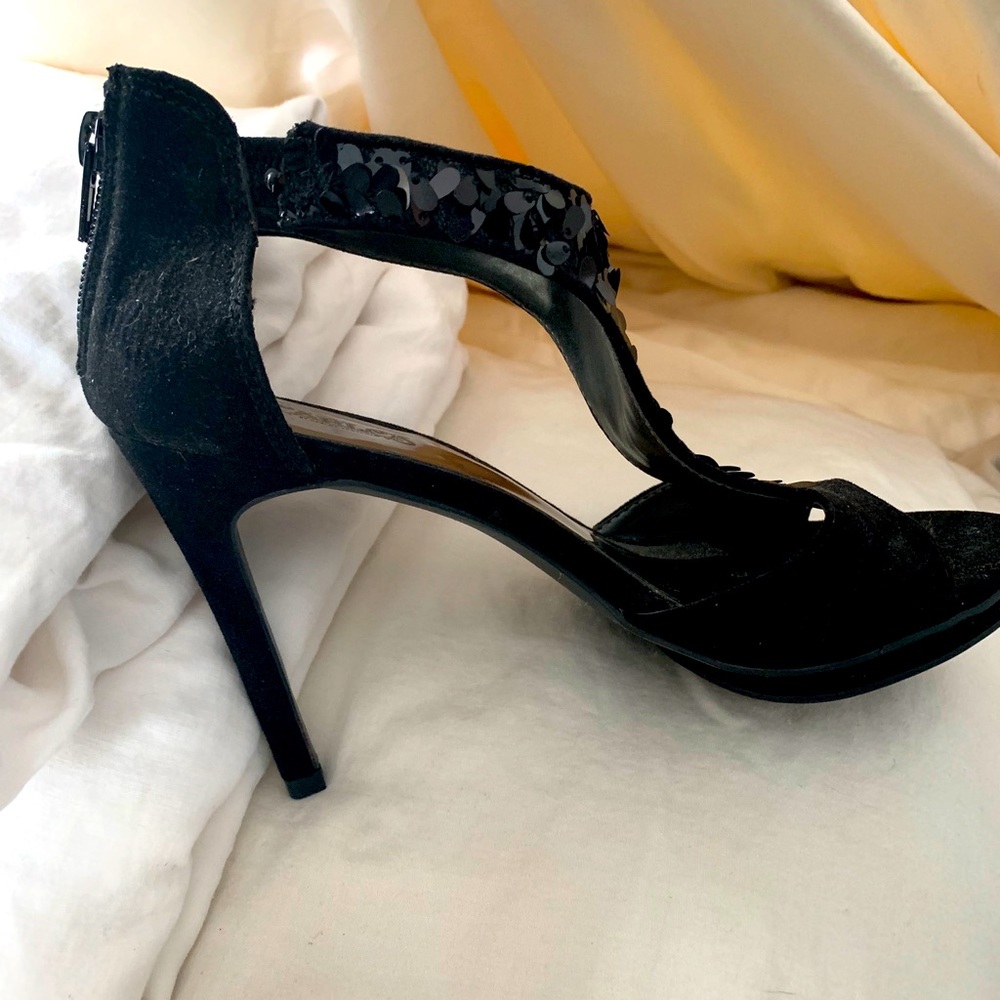 Black suede and sequined Carlos Santana heels